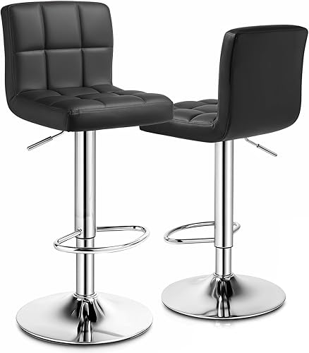 Miniatura 95 de Magshion Juego de 2 taburetes de bar, modernos taburetes de bar giratorios de piel sintética con respaldo, sillas de bar cuadradas ajustables sin