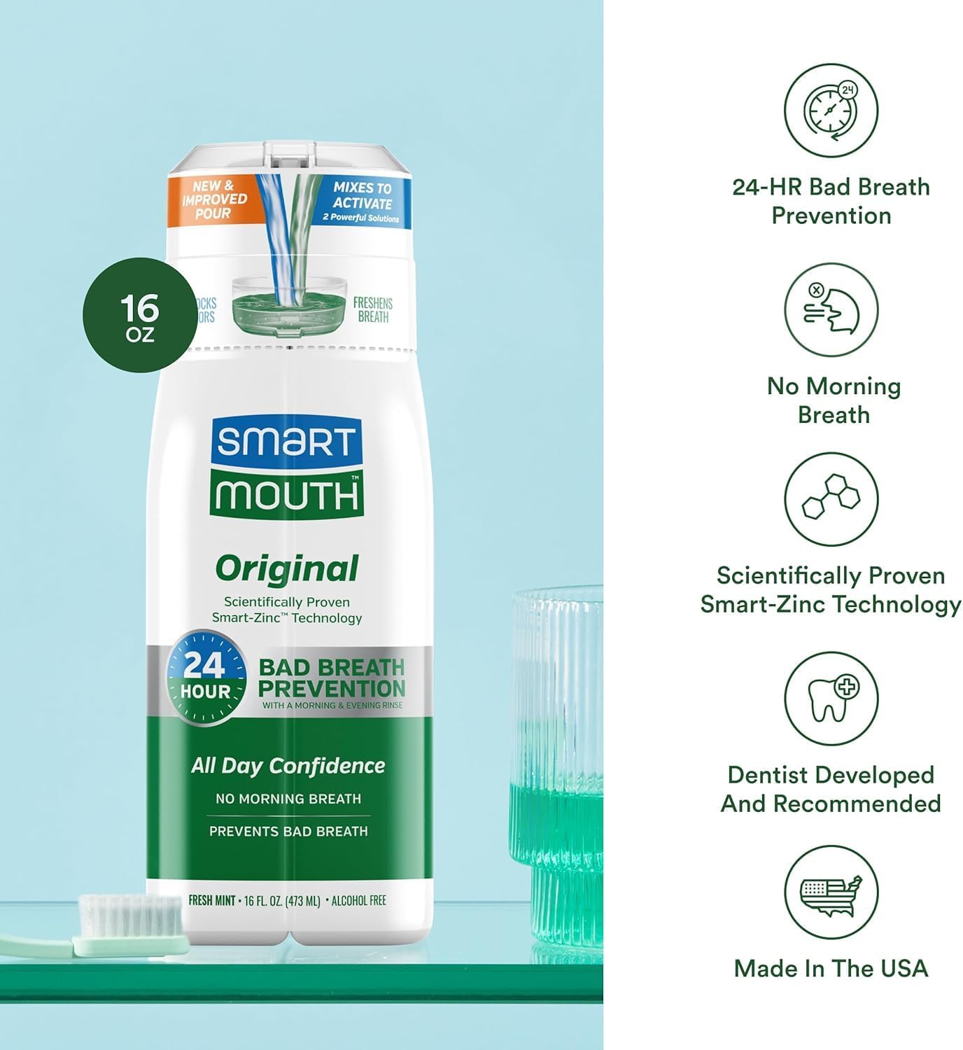 SmartMouth Original Activated Mouthwash Clean Mint - 16 oz, Pack of 4