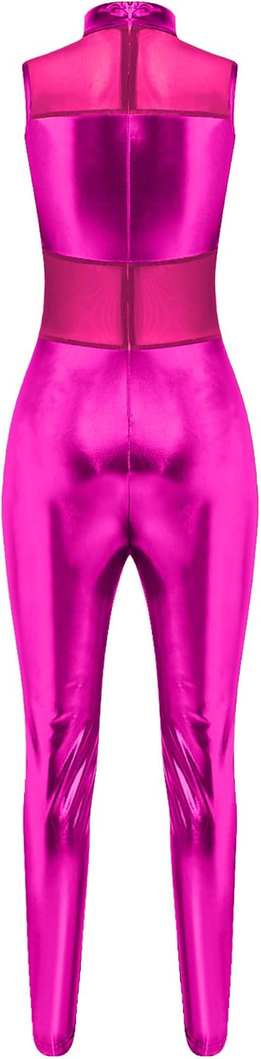 Dance Leotards for Women Shiny Metallic Unitard Workout Rompers Dancewear Spandex Body Suit Clubwear