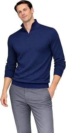 State Cashmere Mens Half Zip Mock Neck Sweater 100% Pure Cashmere Polo Neck Pullover