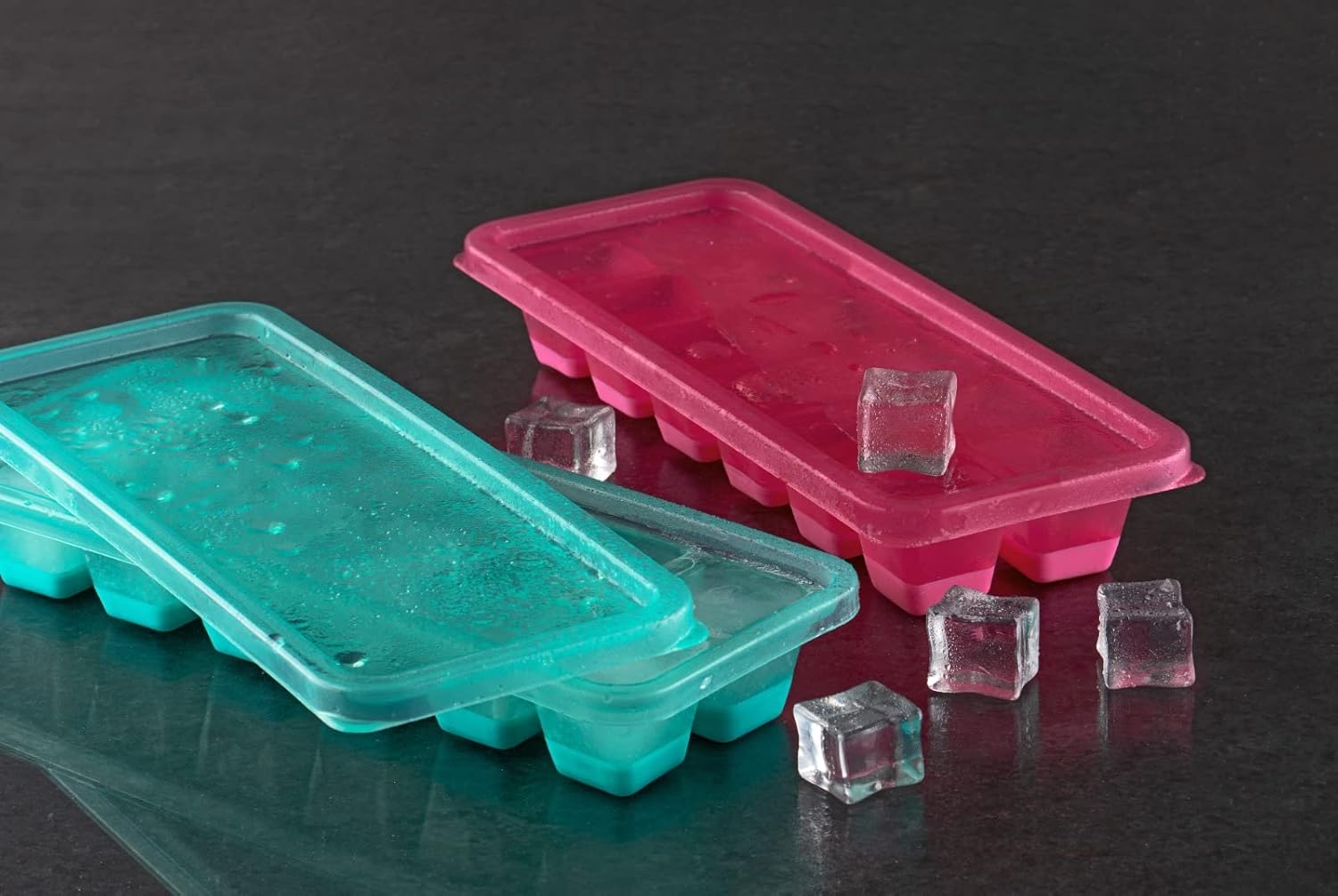 E-COSMOS® Small POP-UP Ice Cube Tray with Flexible Silicon Bottom and Lid, 12 Cube Trays (Multicolor – Pack of 2) E-COSMOS® Small POP-UP Ice Cube Tray with Flexible Silicon Bottom and Lid, 12 Cube Trays (Multicolor – Pack of 2)