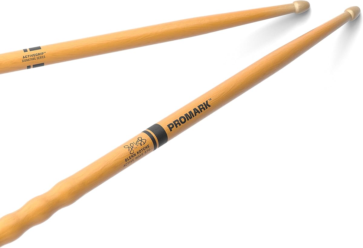 ProMark Glenn Kotche Active Wave ActiveGrip Clear Hickory Drumsticks, Wood Tip,One Pair