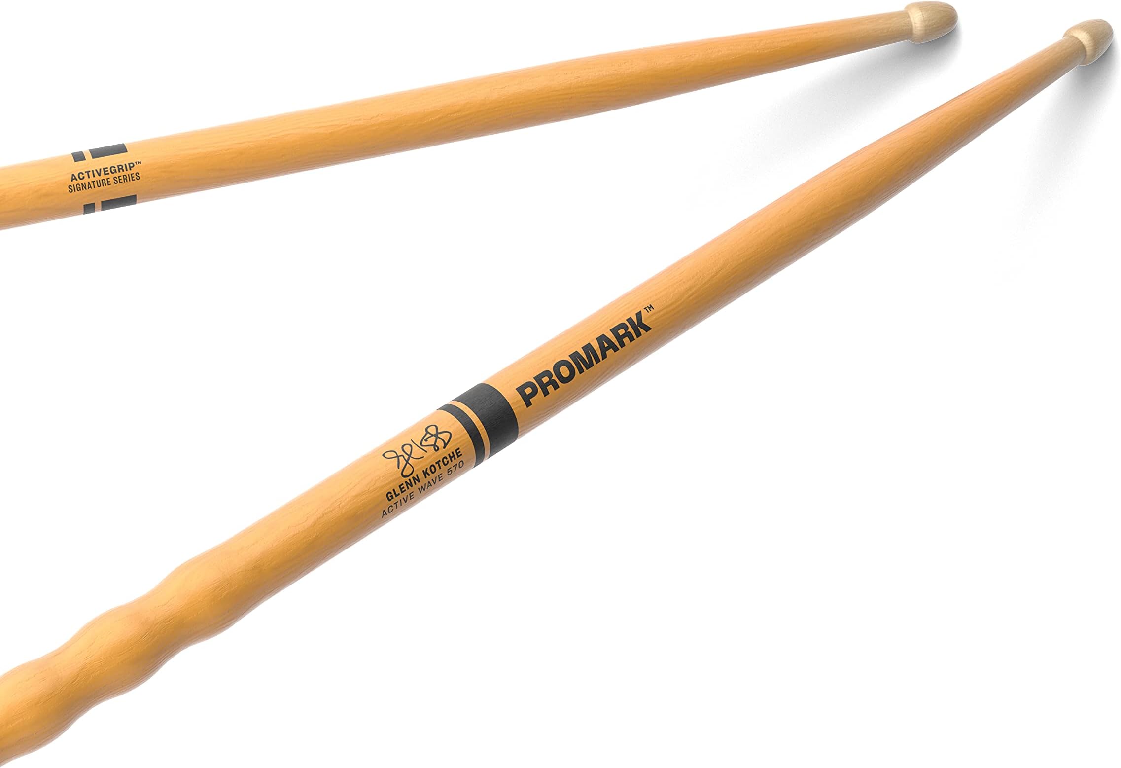 ProMark Drum Sticks - Glenn Kotche Active Wave Drumstick - ActiveGrip For Secure, Comfortable Grip - Gets Tackier As Your Hands Sweat - Active Grip Finish, Acorn Tip, Hickory Wood - 1 Pair