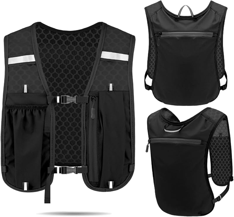 KASESSS Gilet Running Uomo Donna Leggero, Traspirante Gilet Corsa Con 7 Scompartimenti E Porta Cellulare, Zaino Da Corsa Idratazione Con Strisce Riflettenti, Running Vest Per Trail Ciclismo Trekking