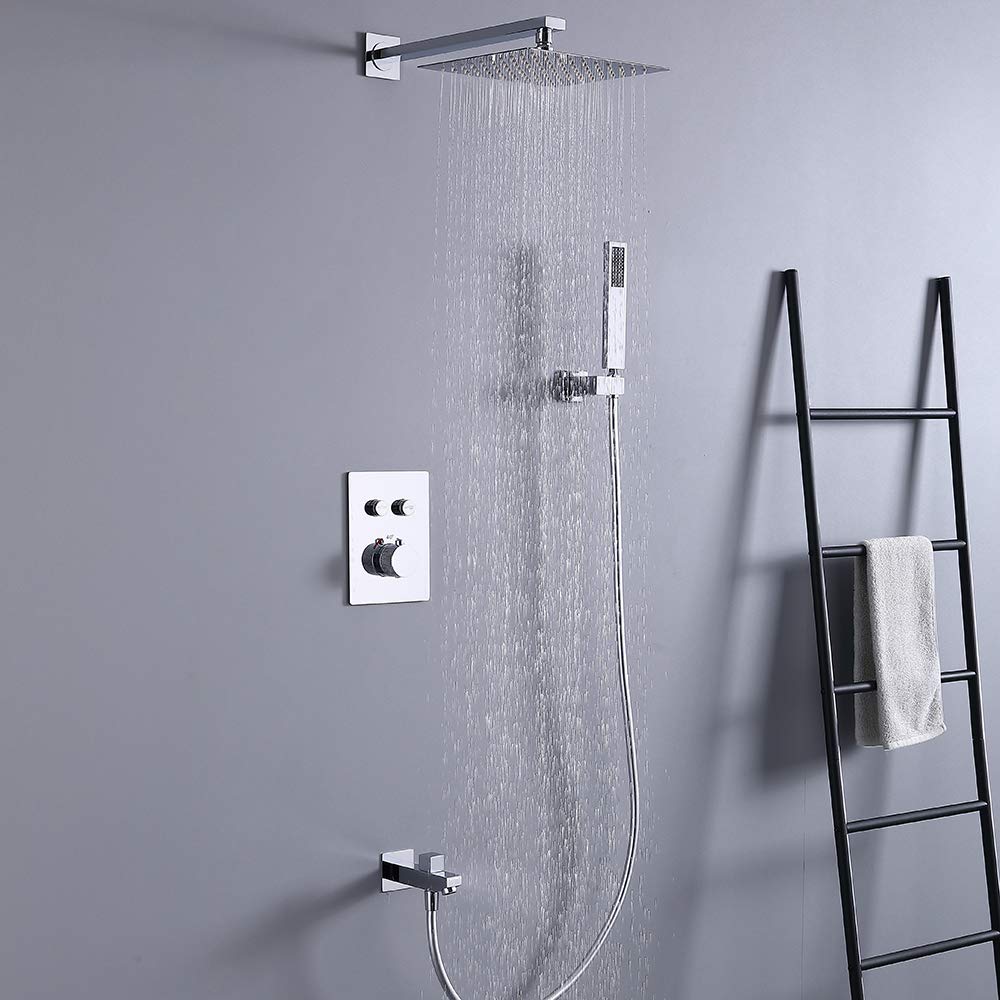 Pommeau de douche carré avec bouton thermostatique anti-brûlure