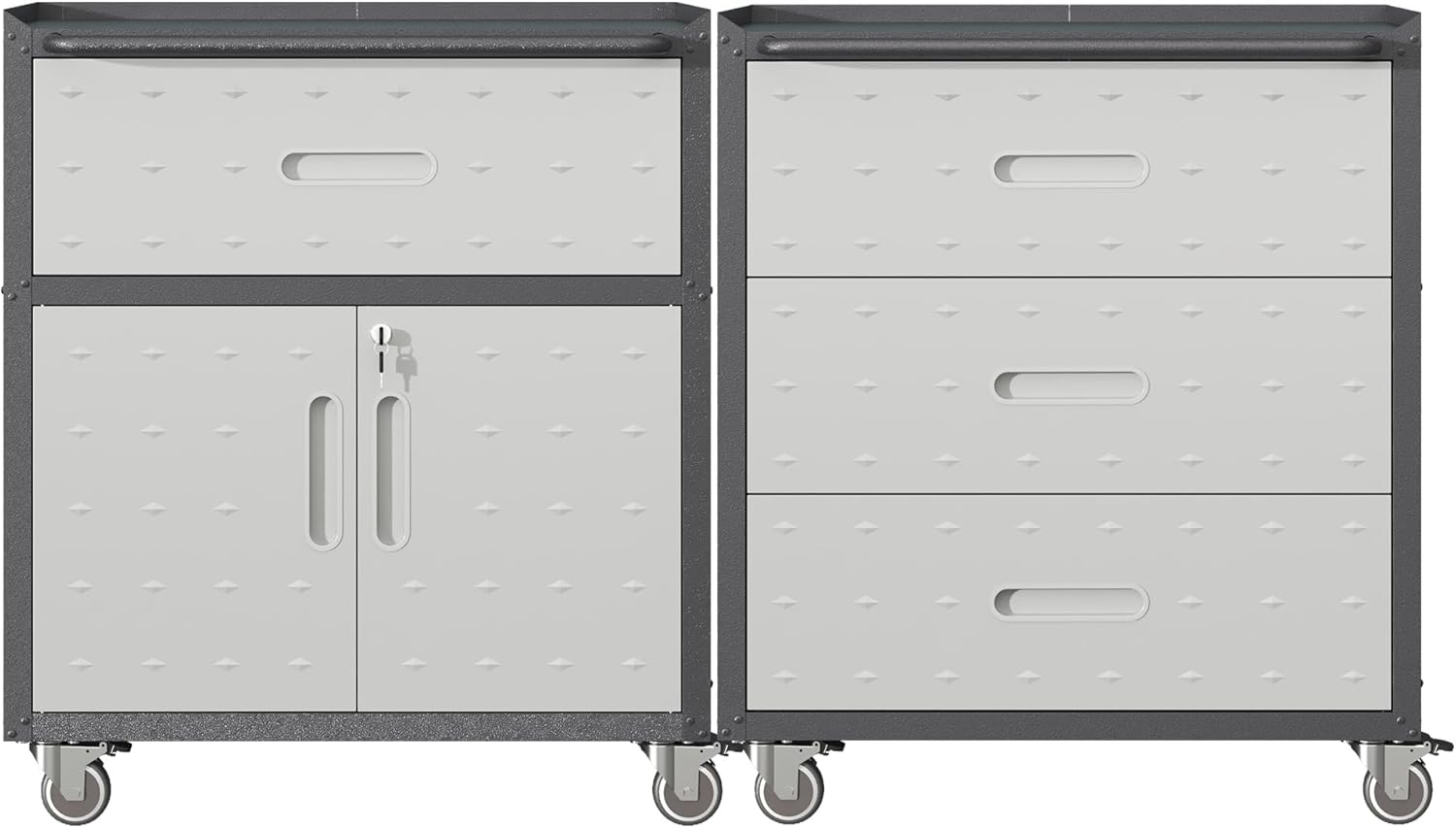 2-Pack Rolling Garage Tool Cabinet,Heavy Duty Steel Rolling Tool Chest with Lockable Doors & Adjustable Shelves,Mobile Workshop Storage Cart for Garage Organization,Black/Grey