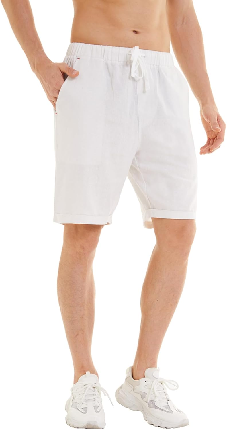 Men's Linen-Cotton Casual Shorts – Classic Fit Summer Beach Shorts with Pockets