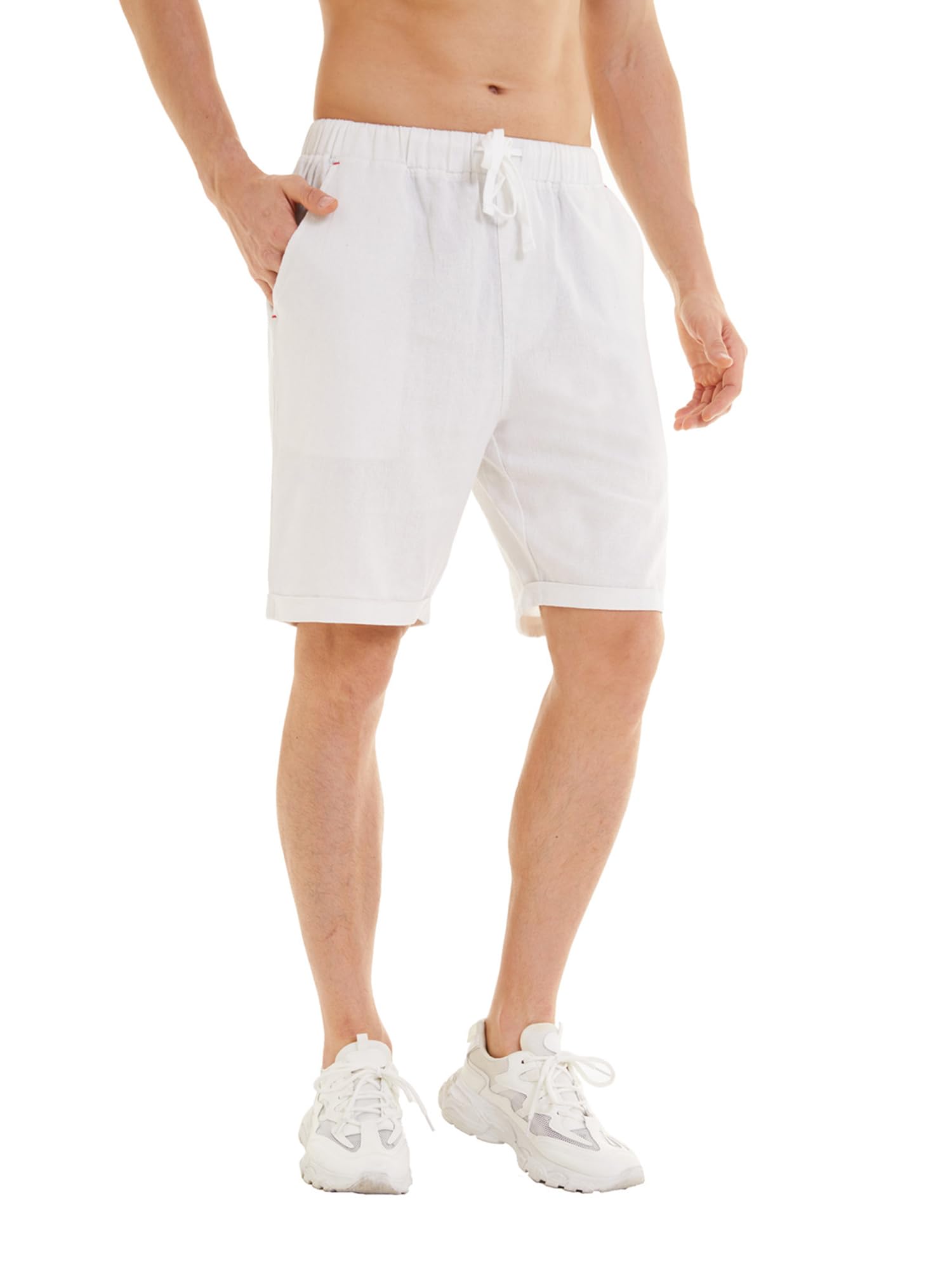 Shorts casuais masculinos de linho e algodão – Shorts de praia de verão de ajuste clássico com bolsos