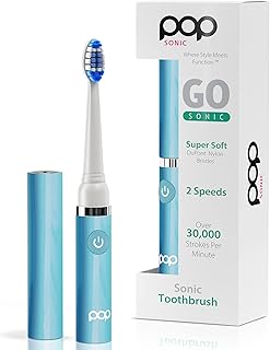 Pop Sonic Electric Toothbrush (Blue Pastel) - Travel Toothbrushes w/AAA Battery | Kids Electric Toothbrushes with 2 Speed & 15,000-30,000 Strokes/Minute, Dupont Nylon Bristles