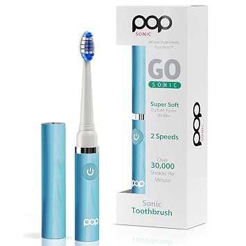 Pop Sonic Electric Toothbrush Blue Pastel - Travel Toothbrushes w/AAA Battery | Kids Electric Toothbrushes with 2 Speed & 15,000-30,000 Strokes/Minute, Dupont Nylon Bristles