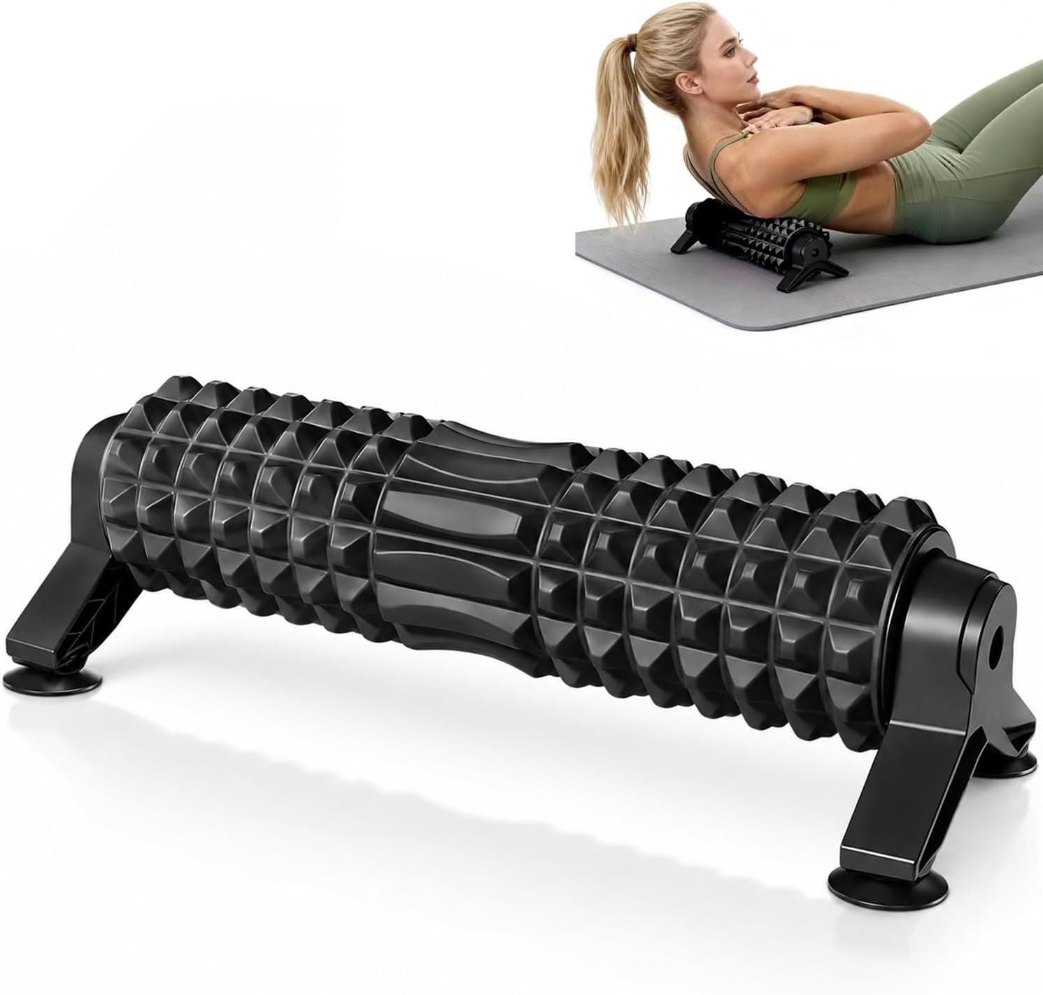 Fascia Roller Spine with 3D Texture Massage, 53 cm Foam Roller with Stand, Medium Hardness, Back Roller for Back, Neck and Legs, for Body Stretching, Recovery and Training, Black