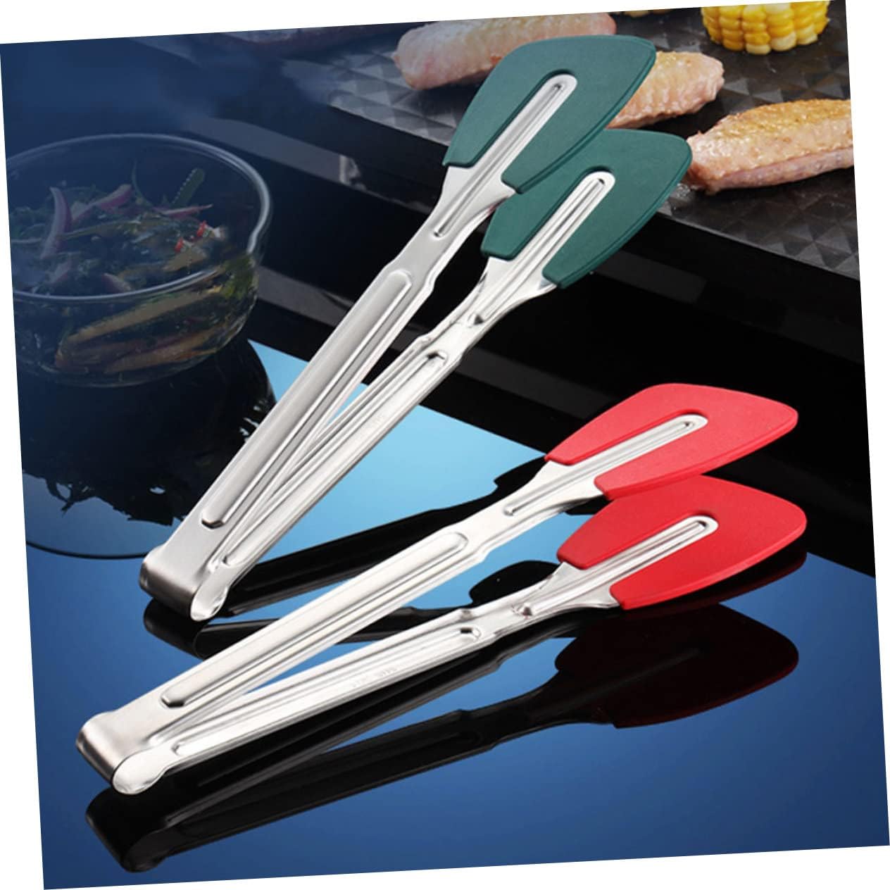 Happyyami 4pcs Food Tongs Barbecue Tongs Grilling Tong Steak Tong Appetizer Tong Metal Tong Korean Grill Tongs Toast Tongs Korean Foods Salad Tongs Stainless Steel Ice Cubes Bread