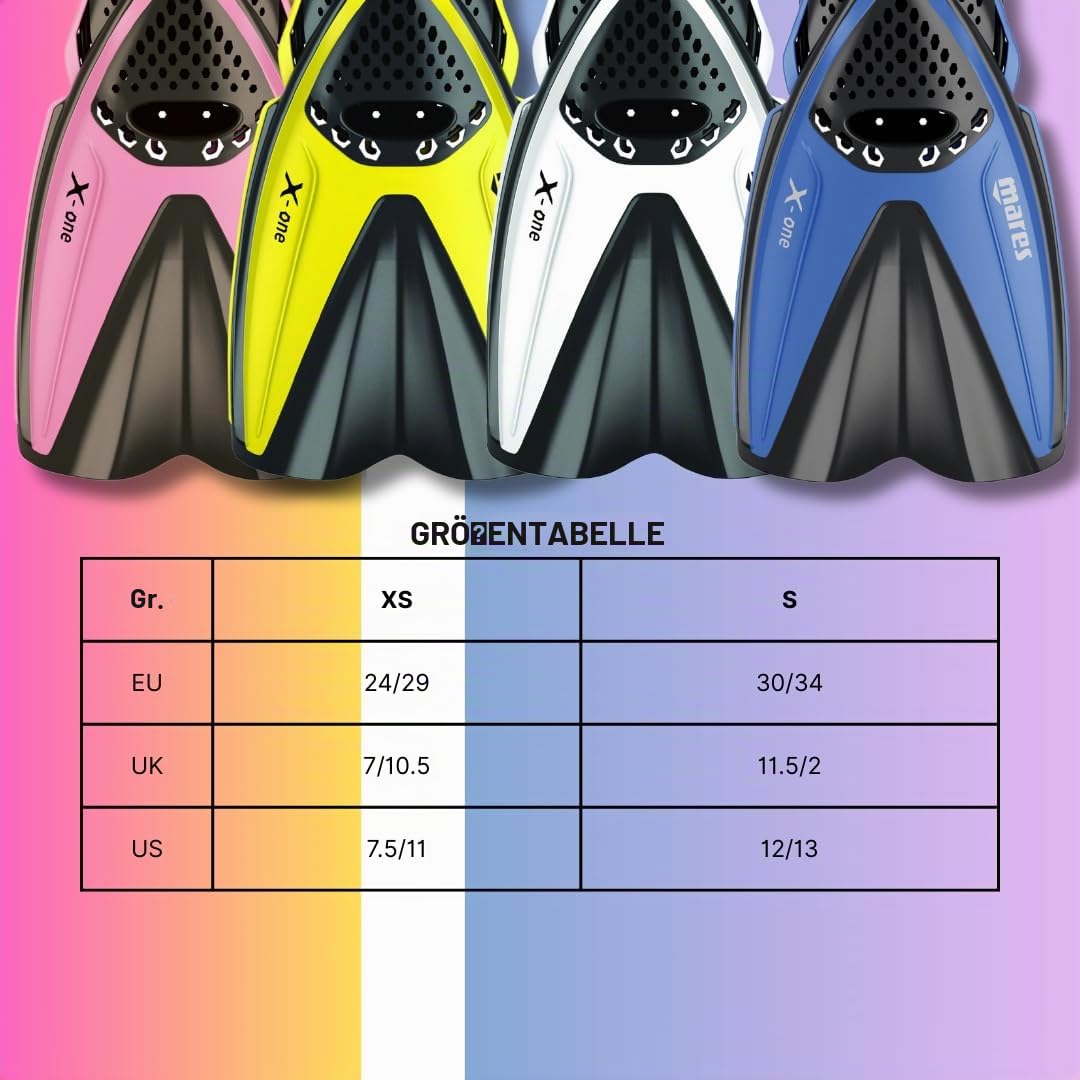 Mares X-One Junior – Kurzflossen Kinder für Schnorcheln, offenes perforiertes Fußteil, schnallenloses Fersenband, Komfort und Leistung im Wasser