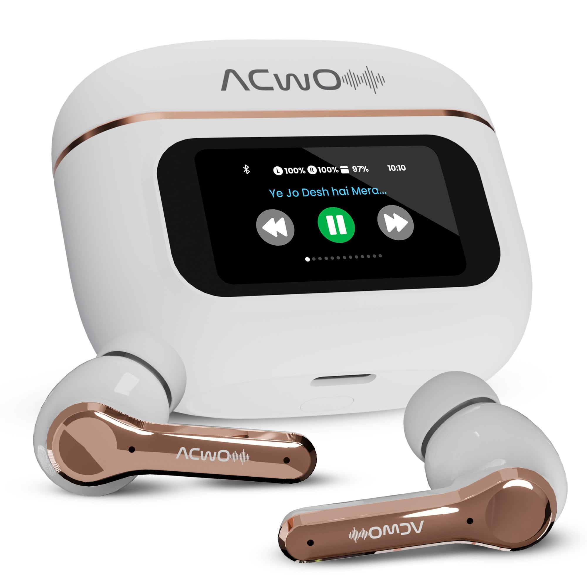 ACwO Dwots Touch TWS in Ear Earbuds | Hd Touch Display | 32Db ANC | Transparency Mode | 50 Hrs Playtime | Ai-Enc Quad Mics | Find My Earphones | Bluetooth 5.4 | 4 Eq Modes | Platinum White