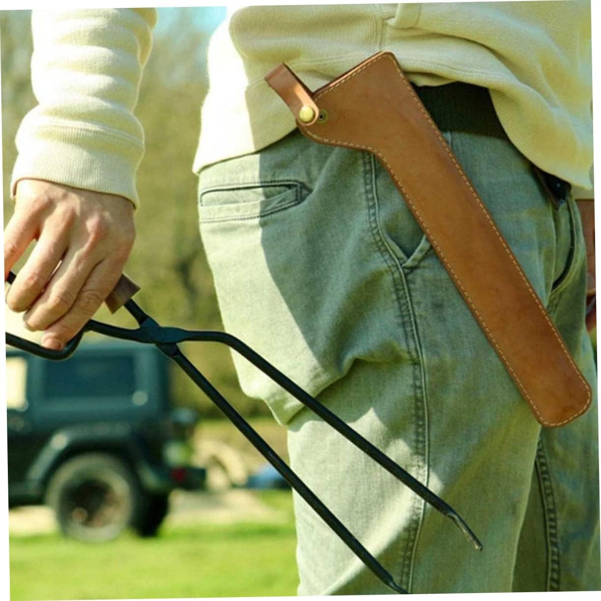 Outdoor Fireplace Tongs with Wood Handle, Lengthened Metal Black