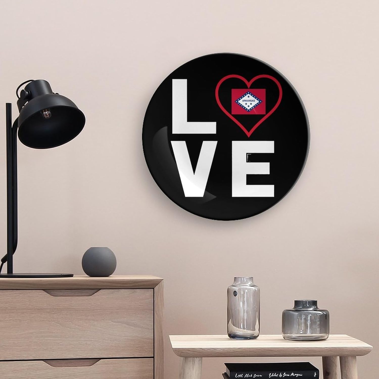 I Love Arkansas Printed Decorative Plate with Display Stand Handmade Ceramic Ornament Hanging Wall Decor for Foyer Home Office
