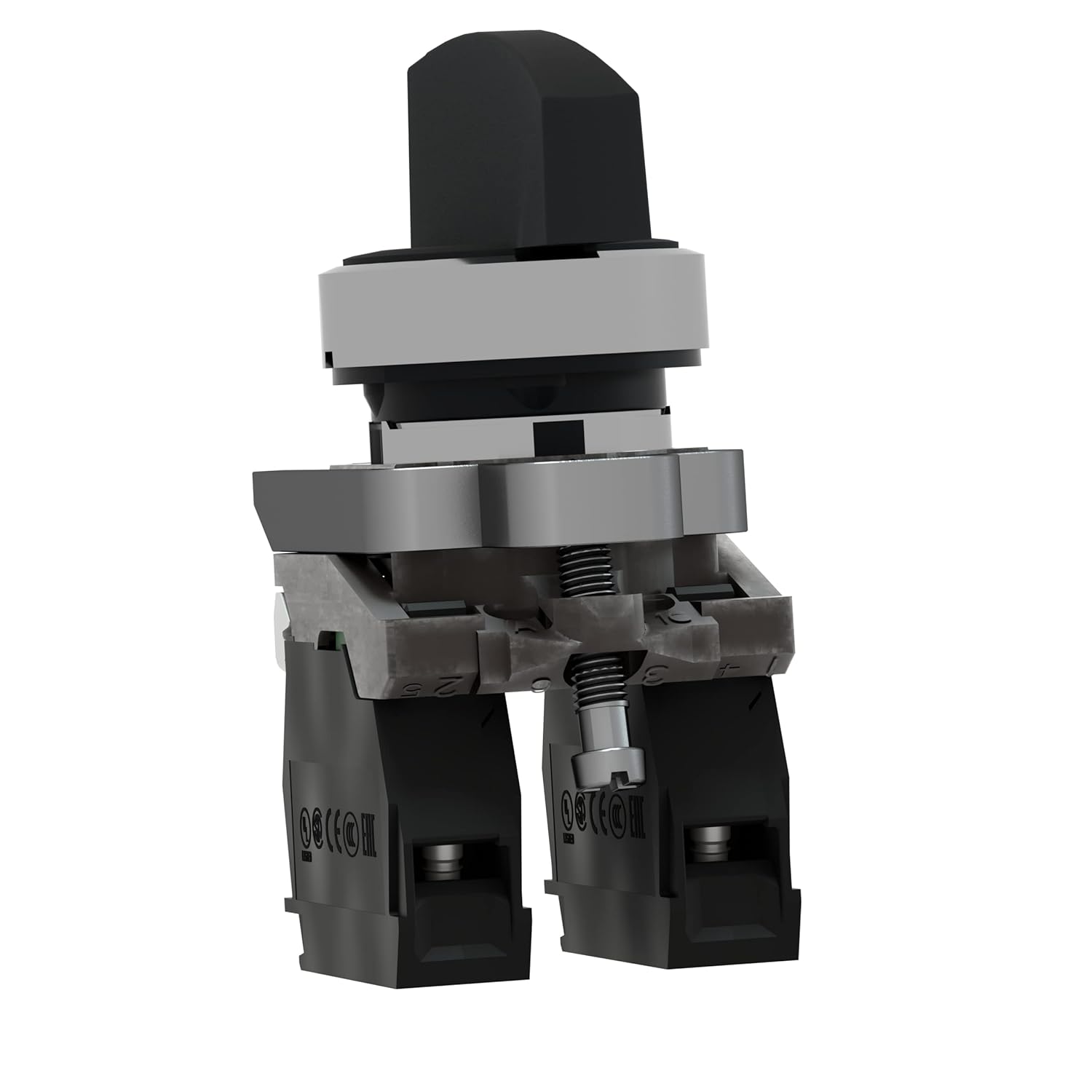 Schneider Electric Harmony XB4 - Selector Switch, Metal, 3 Positions, Spring Return to Center, Long Handle, 2NO, 22mm Mount, XB4BJ53, Black