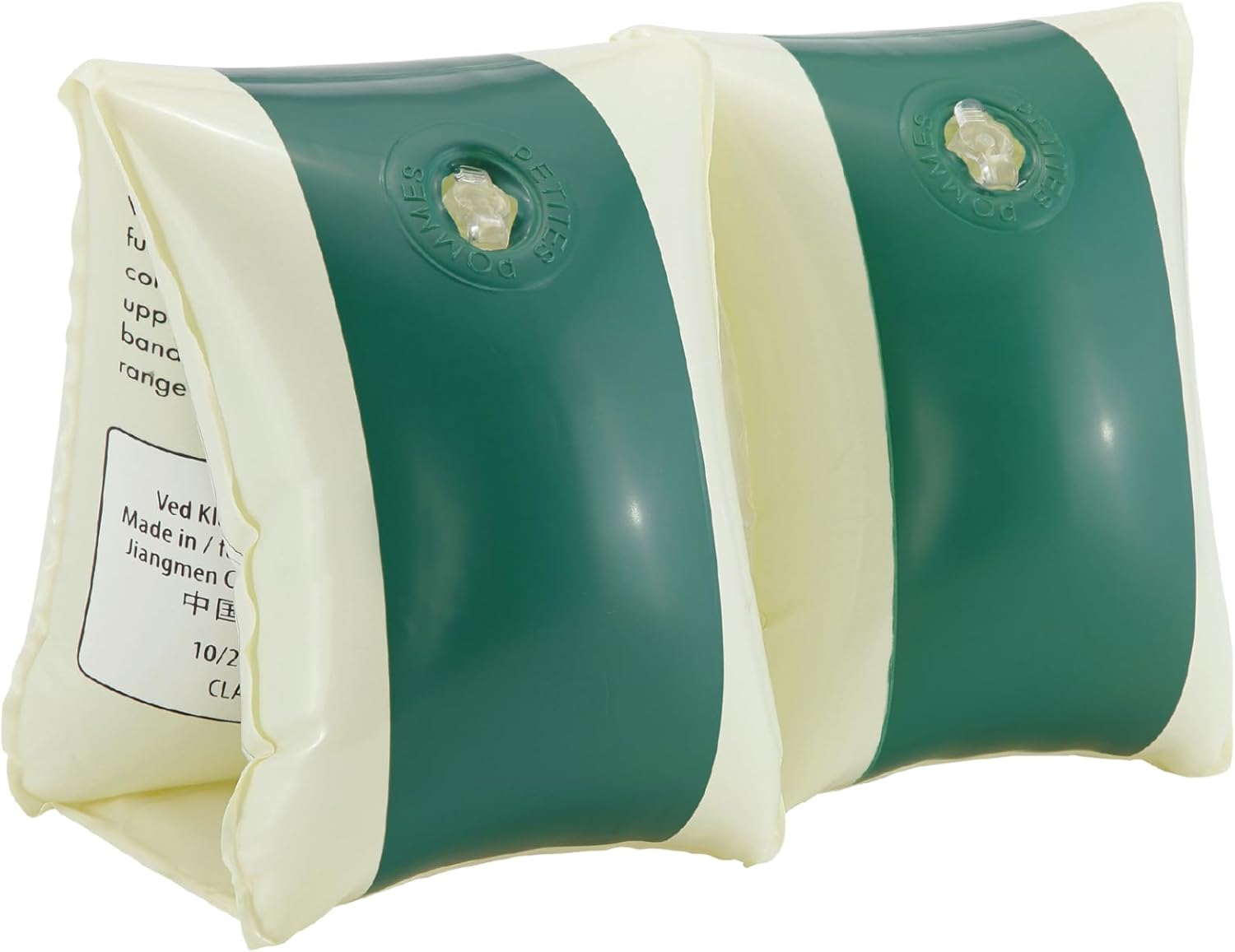 Petites Pommes Striped Water Wings Ages 2-6 - Handprinted Classic Inflatable Arm Floaties - Durable, BPA-Free Swimmies with Soft Seams, Safe Valves & Storage Bag - Dark Green