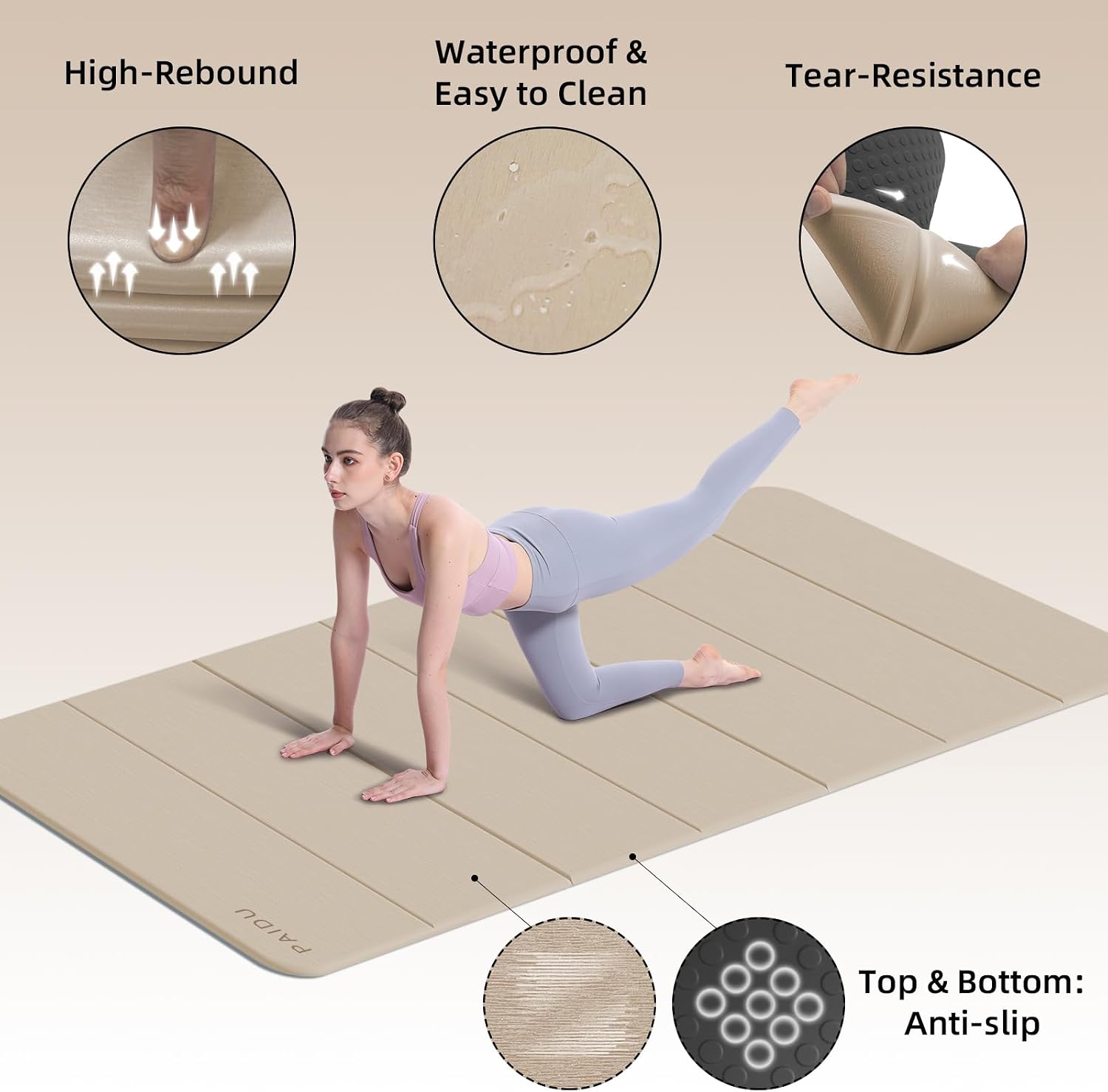 PAIDU Foldable Yoga Mat 10MM Thick 75‘’x40‘“ Quick Fold Easy Storage image 3