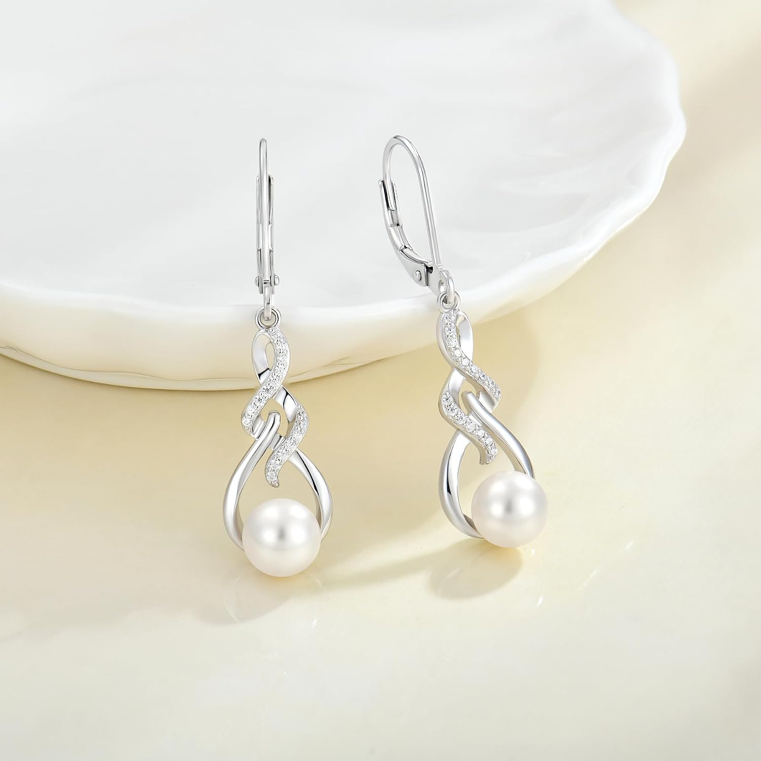 925 Sterling Silver Infinity Pearl Earrings for Her Silver/Rose/Gold