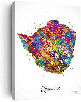 Framed Canvas Wall Art,Zimbabwe Country Map Watercolor Print Wall Art Travel Map Harare Map Africa Wall Decor Housewarming Gift Wall Hanging- 16in x20 in-Ready to hang