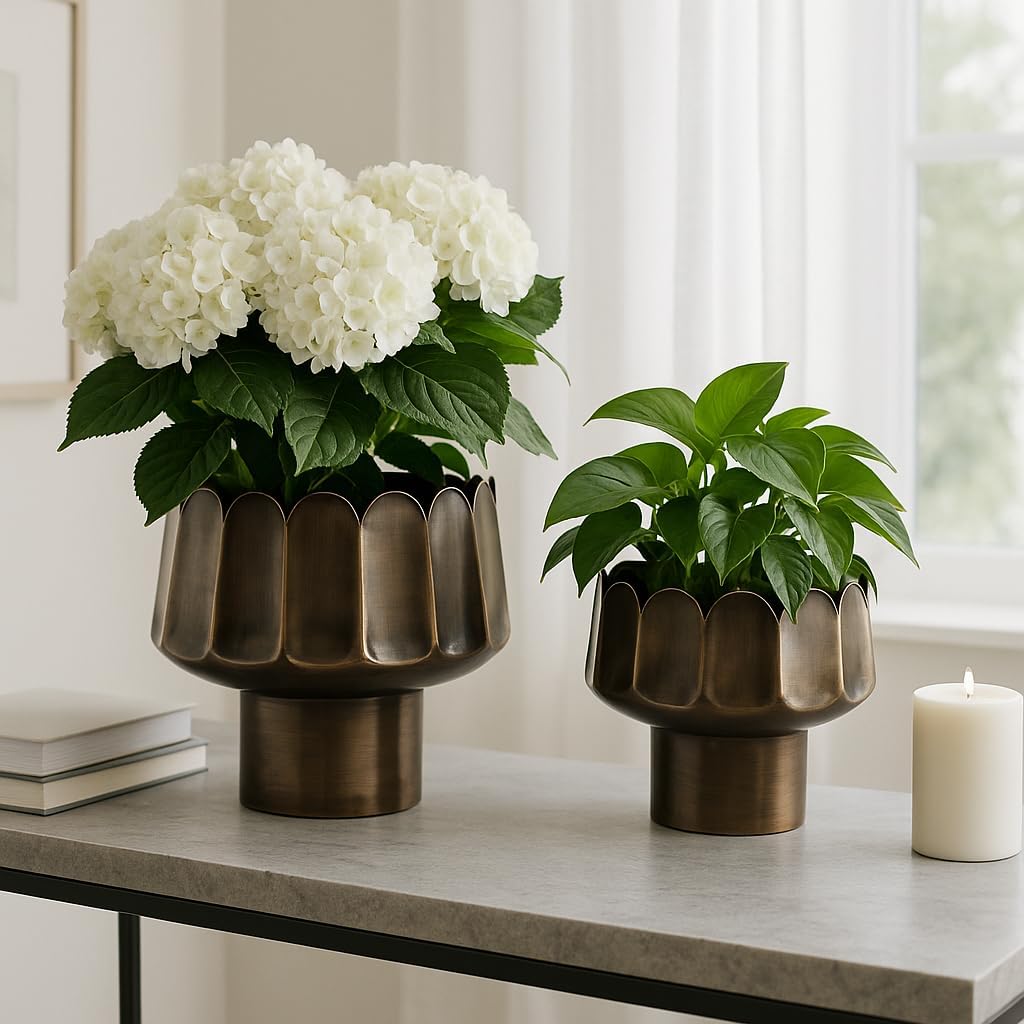 Home Decor Planters and Flower Pots – Decorative Planters for Indoor and Outdoor Houseplants – Unique Pots for Plants that Add Charm to Patios, Garden, and Room Set of 2 – 11", 8" Gold