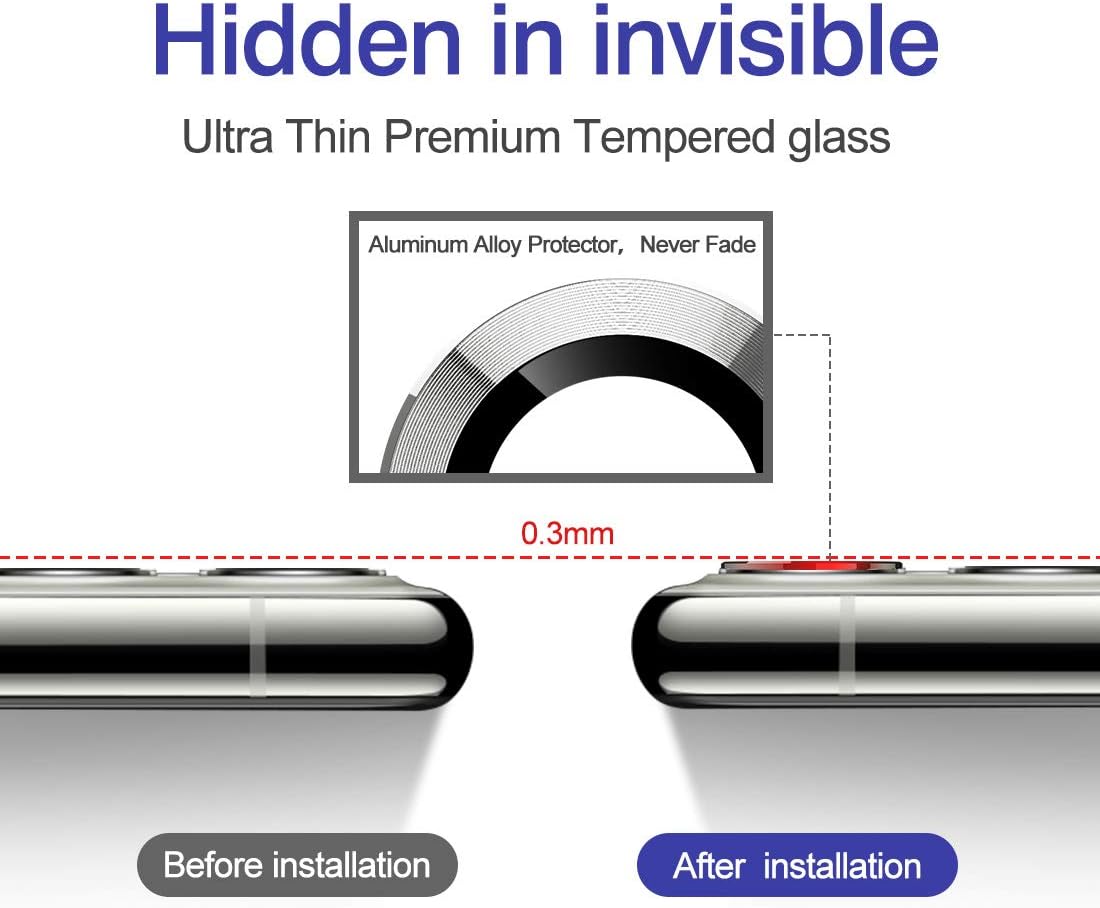 Buluby for iPhone 11 Pro Max/11 Pro Camera Lens Protector,Premium Tempered Glass Aluminum Alloy Lens Screen Cover Film (Silver)