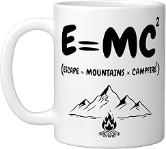 E = MC² Escape Mountains Campfire Outdoor Nature Camping Ceramic Mug, White
