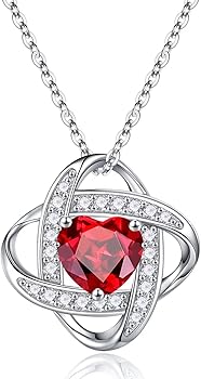 Birthstone Necklace Love Gifts for Women, 925 Sterling Silver Love Knot Birthstone Jewelry Natural or Created Gemstone Mothers Valentines Day Anniversary Birthday Christmas Gifts for Her Mom Wife