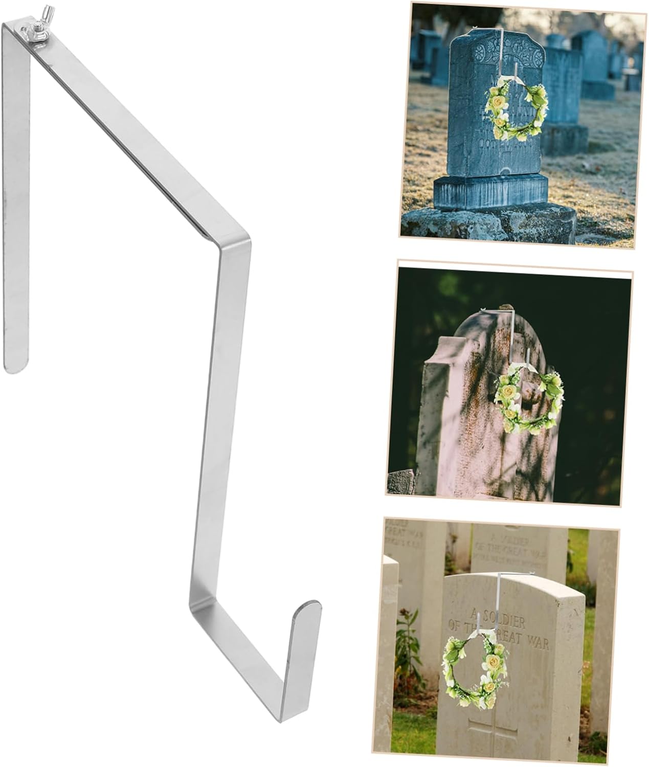 ORFOFE 4pcs Adjustable Metal Cemetery Wreath Hanger Headstone Decorations Holder