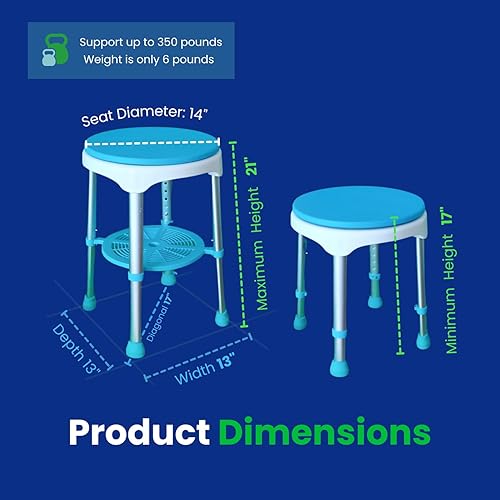 Healthline Taburete de baño redondo, taburete de ducha compacto y banco de 350 libras, taburete de bañera pequeño para ducha, asiento