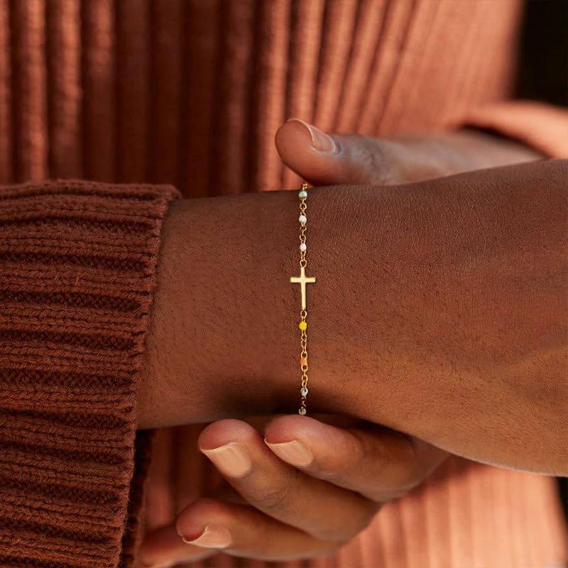 CASDAN 9pcs Cross Bracelets for Women 18K Gold Plated Cross Bracelets Adjustable Dainty Cross Bracelet Stainless Steel Christian Religious Jewelry3
