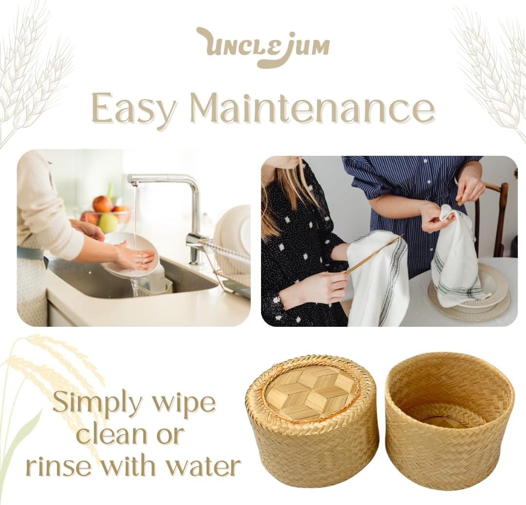 Handcrafted Woven Bamboo Sticky Rice Containers, 4.5 Inches, Traditional Thai Serving Basket (1)