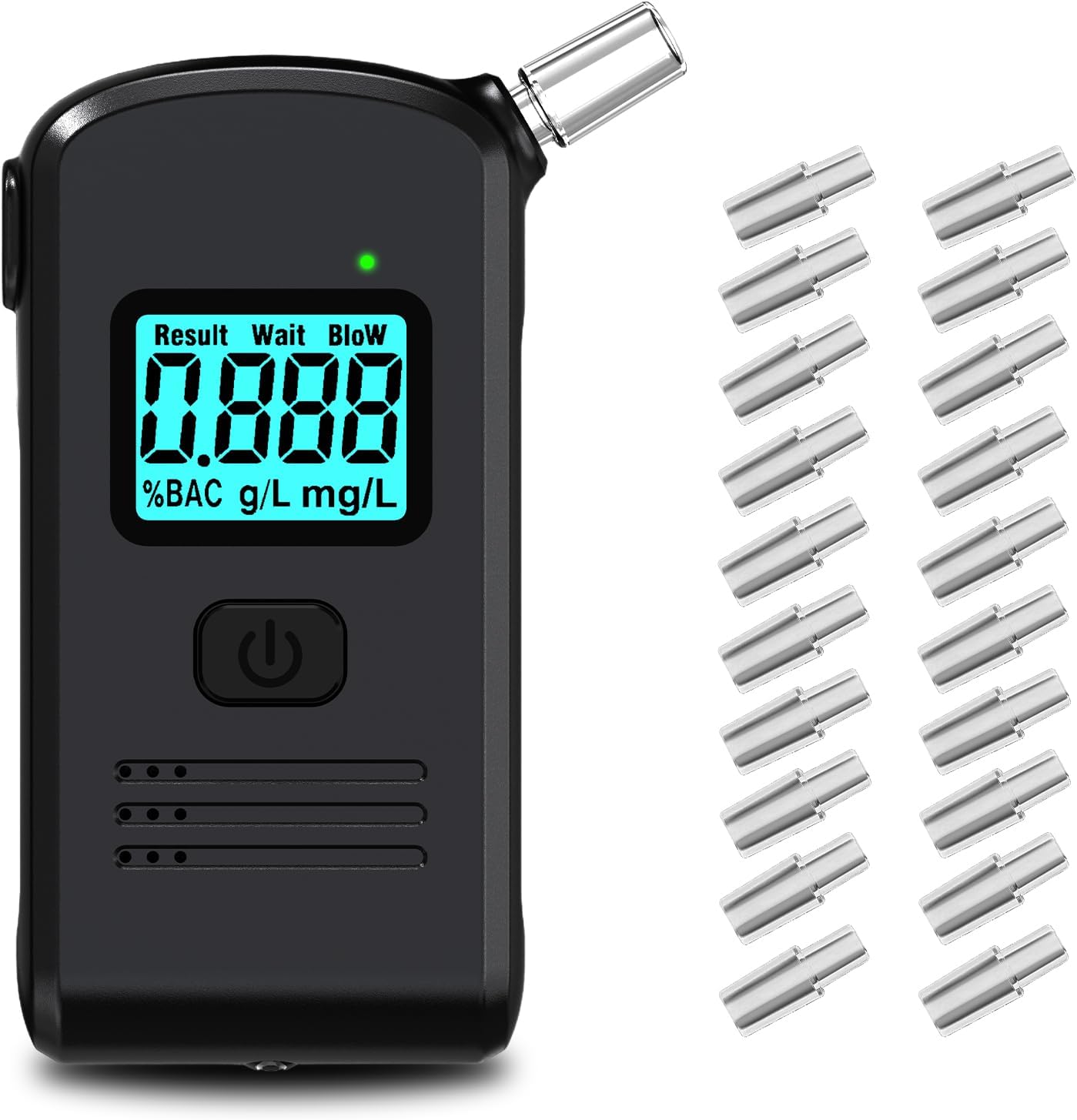 Breathalyzer & Alcohol Tester with 20 Mouthpieces, Professional Breathalysers Portable Alcohol Breath Tester with Digital Blue LCD Display