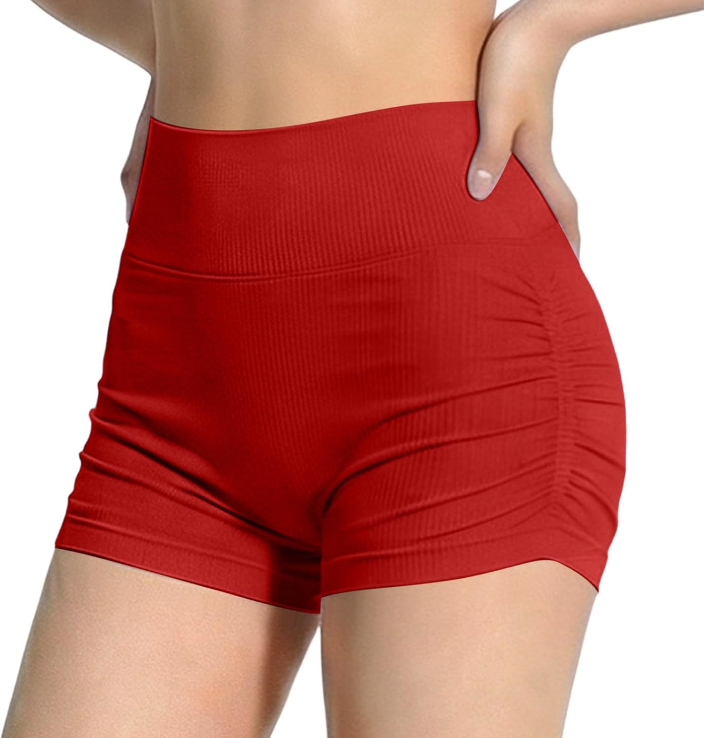 High Waisted Shorts with Pockets for Women Athletic Stretch Biker Shorts Casual Rib Knit Pleated Workout Short