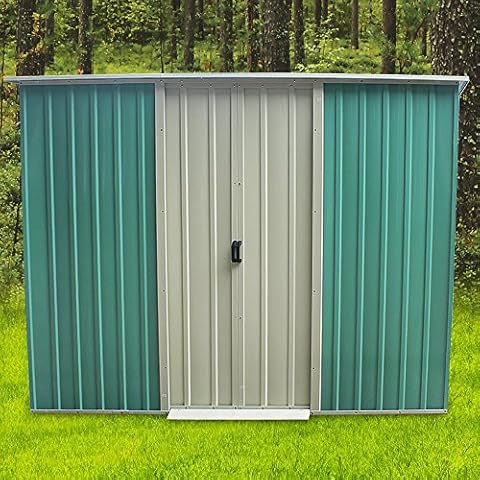 WEIBO Garden Sheds, 8 x 4 Outdoor Metal Garden Storage Shed with Sliding Door, Green and White Cover