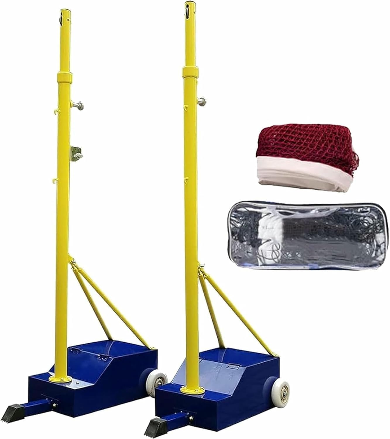 Volleyball Poles with Net - Heavy Duty Adjustable Height 5ft-6.8ft for Backyard Outdoor & Indoor Badminton - Includes Wheels for Easy Mobility~/