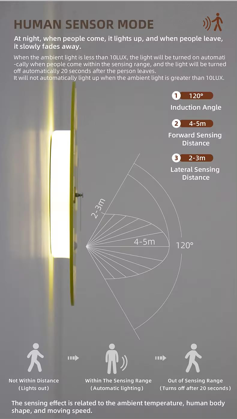 PRECHANA Wall Clock with LED Backlit Human Motion Censor, Magnetic Rechargeable, for Living Room, Bedroom, Office 30CM Diameter No Glass Reflective Face (3D Wall Clock) 3