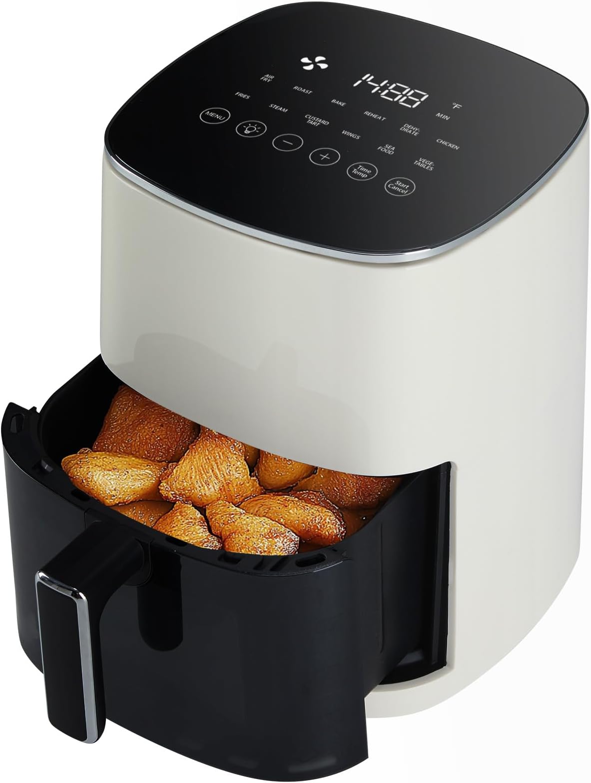 Sweetcrispy 6QT Air Fryer with Window, Square Airfryer Oven 12-in-1 for Family, 400°F Rapid Air Crispy Technology, Roast Bake Dehydrate, Nonstick & Easy-Clean Basket,Off-White