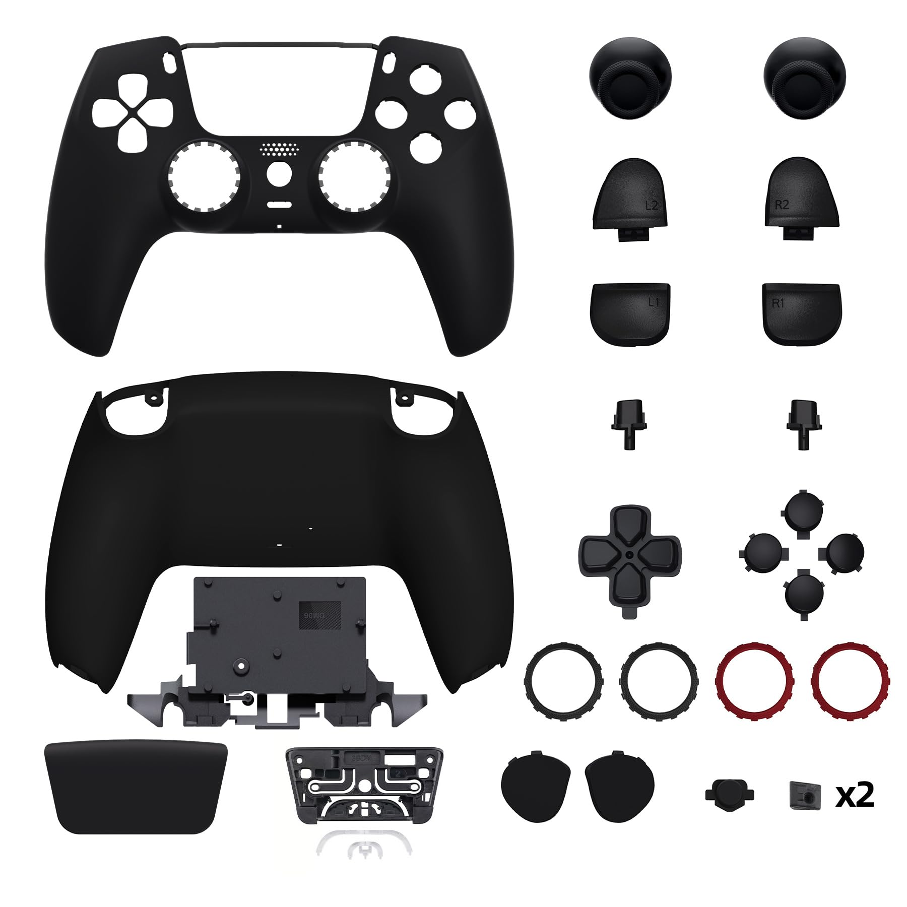 eXtremeRate Re-Design Luna Full Hülle Set kompatibel mit ps5 Controller BDM-030/040/050/060-Schwarz | DIY-Ersatz Faceplate/Back Shell/Sticks Tasten Zubehör für ps5 Controller