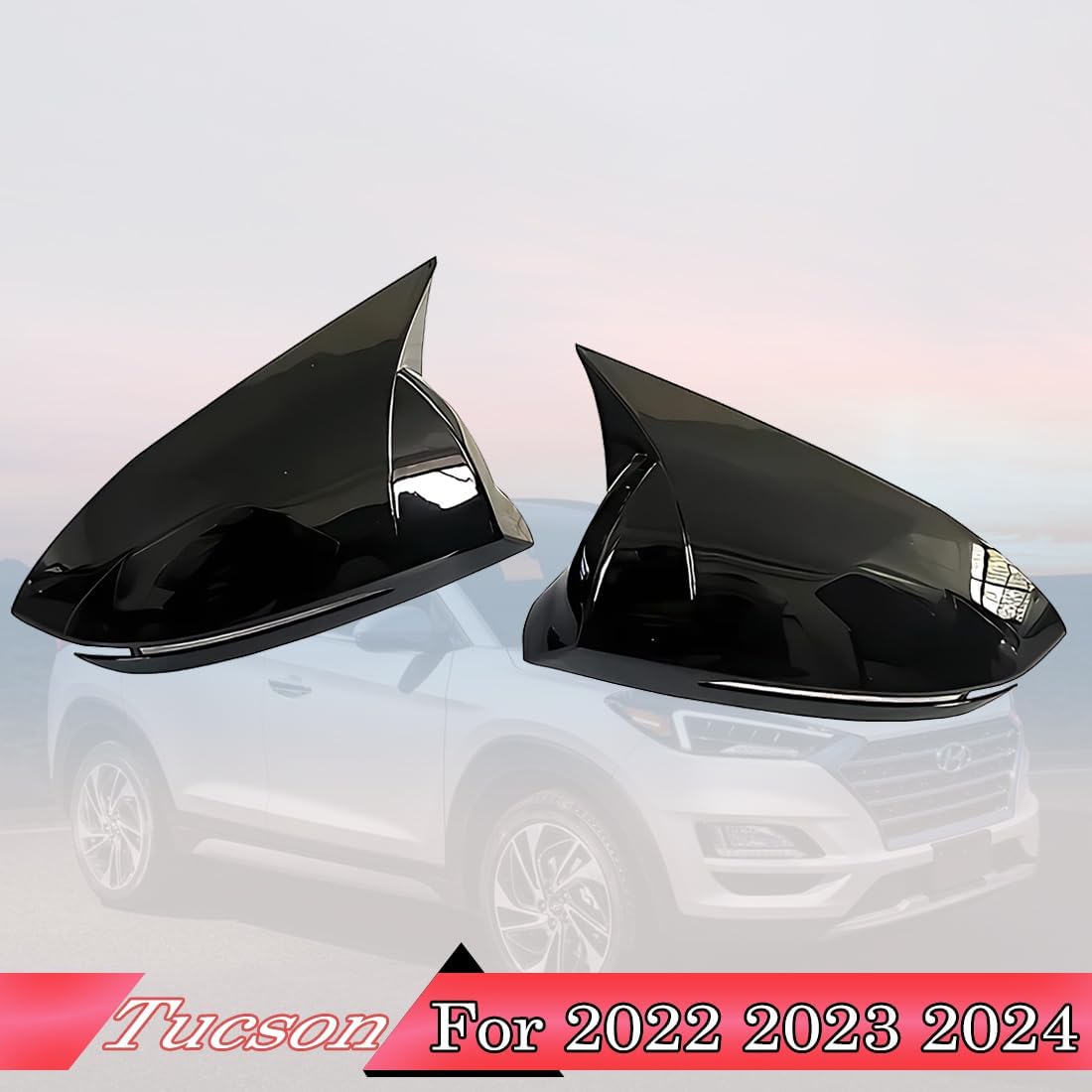 MUXEE 2PCS New Sports Rear Mirror Cover Caps for Hyundai Tucson 2022 2023 2024 2025 ABS Side Door Wing Mirror Cap Covers Exterior car Accessories -Bright Black（Suitable for Models with Turn Signals