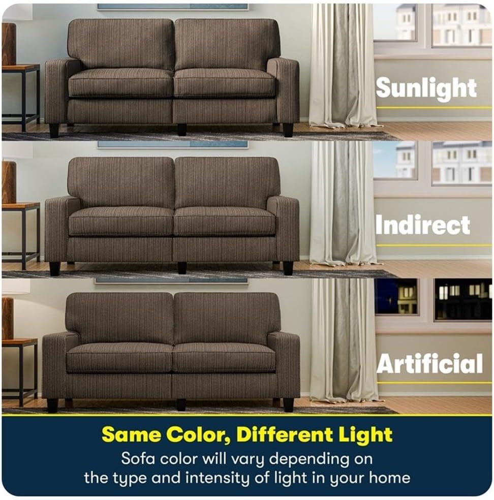 Pemberly Row Modern Track Arm Sofa, 78 in Wide, Brown Upholstery, Removable Covers, Space-Saving Compact Design, Solid Wood Frame, Pillow Back, Foam Cushions, Living Room or Home Office Seating
