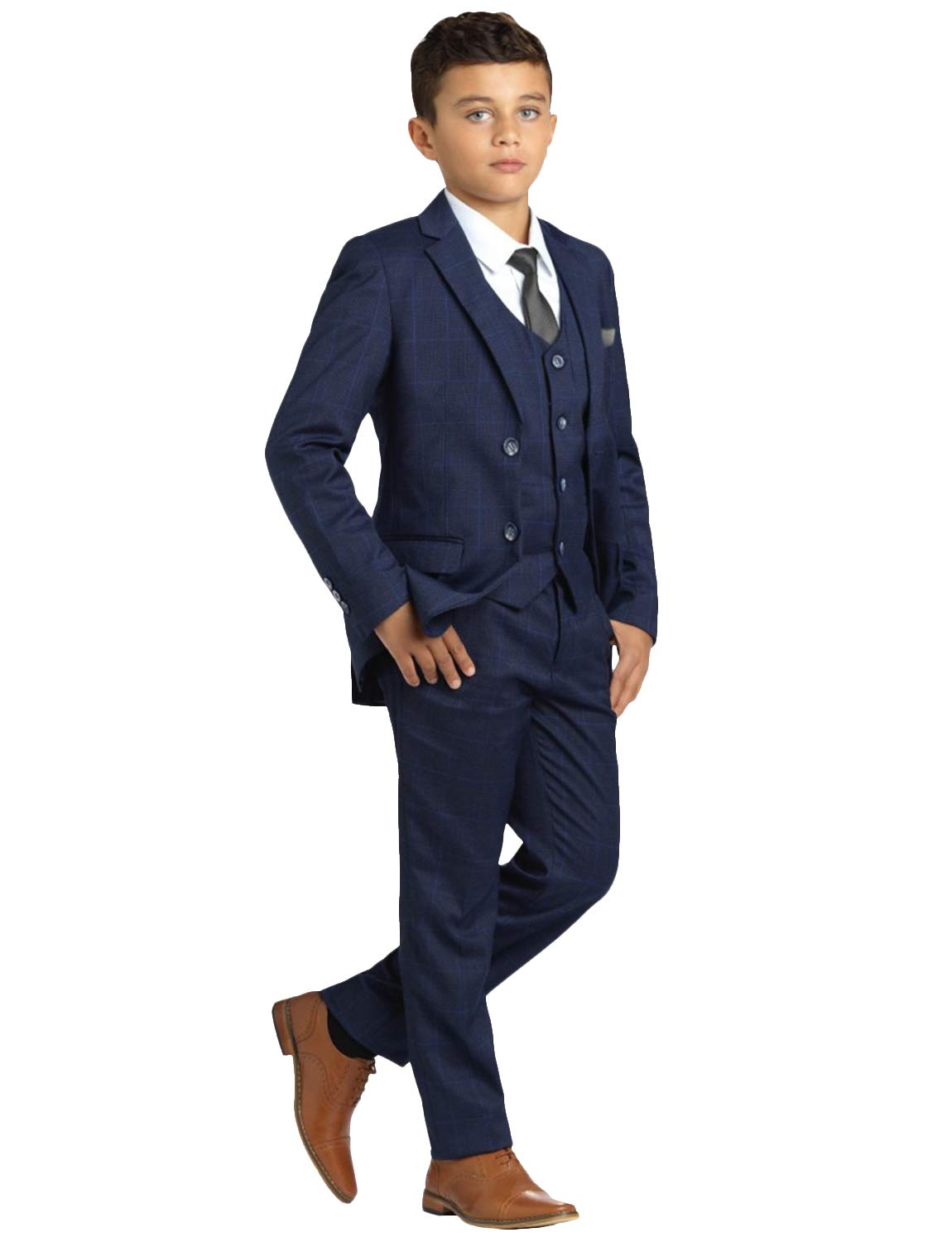 Jungen Karierter dreiteiliger Anzug mit Zwei Knöpfen, Jacke, Weste und Hose