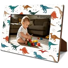 Dinosaur Picture Frame for 4x6 Photo, Kids Photo Frame with Easel Back, Nursery Bedroom Desk Shelf Decor, Gift for Boys Girls Dinosaur Lovers Parents