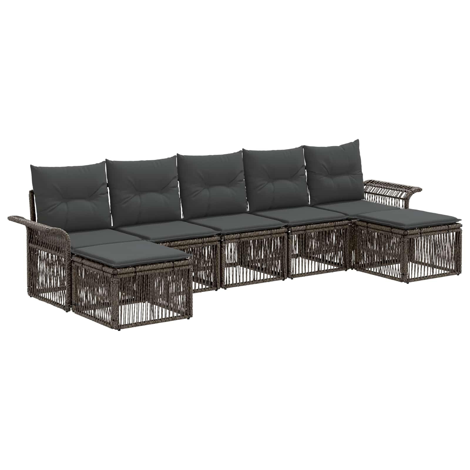 Set di divani da giardino in polyrattan grigio, 7 pezzi | Salotto angolare modulare per terrazza e giardino con elementi flessibili, robusto telaio in acciaio e cuscini lavabili.