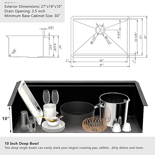 Vista 50 de Fregadero de barra de 21 pulgadas Undermount-VASOYO - Fregadero de cocina de montaje inferior de 21 x 17 pulgadas, estación de trabajo, barra