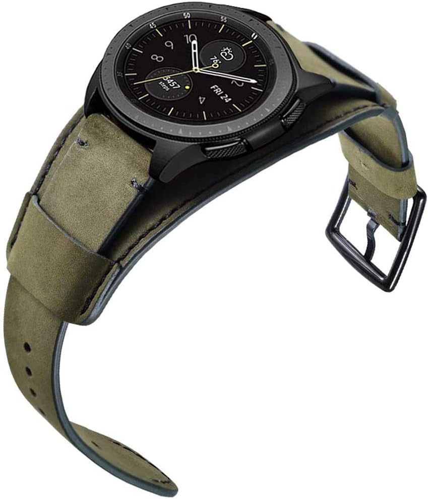 Compatible with Samsung Galaxy Watch 42mm/Active 40mm/Active 2 /Gear S2 Classic/Gear Sport/Fossil Q Gazer/Ticwatch 2/Garmin Vivoactive 3 20mm Genuine Leather Cuff Bands/Strap (Army Green)