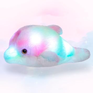 BSTAOFY 10 Light up Dolphin Stuffed Animal Night Light Colorful Glowing Dolphin Soft LED Plush Toys Gift for Kids on Christmas Birthday Festivals, Rainbow