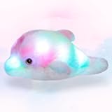 BSTAOFY 10'' Light up Dolphin Stuffed Animal Night Light Colorful Glowing Dolphin Soft LED Plush Toys Gift for Kids on Christmas Birthday Festivals, Rainbow
