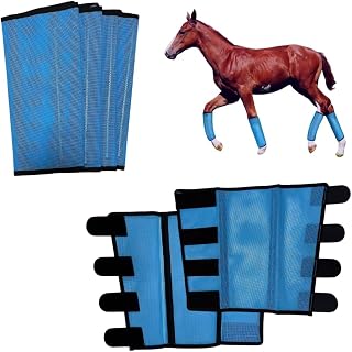 Pack 4 Fly Boots for Horses - Horse Leggins Adjustable to Protective Horse Leg Wraps Horse - Leggings for Preventing Flies and Mosquitoes Bites - Breathable Plastic Mesh - Blue.